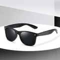 Classic black square polarized sunglasses for women with 1.1mm CE certified lenses - Men's Polarized Black Frame Grey Lens
