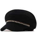 Gorra de repartidor negra a la moda con cadena dorada y perlas blancas para mujer con estilo - M(56-58cm) / Negro