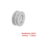 Detail view of VZ379 silver charm with baguette zircons and pave setting, 5mm by 10mm - VZ379 White Gold White Zircon 5*10mm
