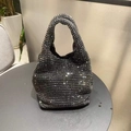 Funkelnde schwarze Strass-Abendeimertasche mit Silberkristallen und Griff für Partys - Schwarz