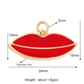Gold-plated red enamel lip pendant charm with 24mm width and top hanging loop for DIY jewelry - M184331 Lip Shape Red Gold