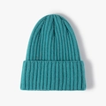 Classic teal blue ribbed knit beanie hat with a wide folded cuff for winter warmth - Deep Lake Blue (20B119B)