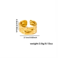 Lava texture gold stainless steel open ring with 0.9cm width and artistic wave design - Adjustable Open / Lava Texture Style (TYGR0189)