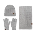 Light grey winter knit set including beanie hat, scarf, and touch screen gloves for warmth - Light Grey 3-Piece Set