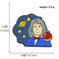 Isaac Newton enamel pin badge with apple and stars, size 1.69x1.42 inches, weight 9.3g - Isaac Newton