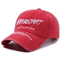 Vintage washed red cotton baseball cap with white 3D embroidery and adjustable fit - Red
