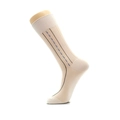 Calze da uomo beige per abiti eleganti con strisce blu e nere su gamba di manichino professionale - Taglia unica / Bianco