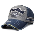 Vintage navy blue and grey distressed baseball cap with Rock Shark 1969 embroidery - Grey Top Blue Brim