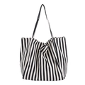 Minimalist black and white striped canvas tote bag with slim shoulder straps - Thin Black Stripe