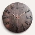 30CM vintage wall clock with dark brown wood grain texture and bronze 3D numbers - Bronze