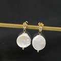 Elegant gold baroque pearl drop earrings with sparkling rectangular zircon studs - White Zircon Stud Earrings 13mm
