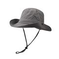 Detailed view of dark grey outdoor sun hat with adjustable drawstring and wide brim - M (56-58cm) / Gray