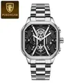 Business men's quartz watch with silver stainless steel strap and black textured dial - Silver Case Black Dial Steel Strap