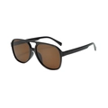 Vintage retro black aviator sunglasses with double bridge and dark brown lenses - Black Frame Tea Lens