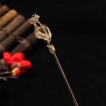 Golden Chinese hair stick with hand-held flower carving in traditional palace style - Flower Hair Stick (No Light)