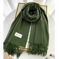 Deep green cashmere feel scarf with long tassels and minimalist woven brand label - Dark Green