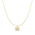 Golden letter W pendant necklace with round snake chain and sparkling cubic zirconia stones - Letter W