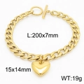 Bracciale dorato in acciaio inossidabile con ciondolo a cuore e chiusura OT 200x7mm - Bracciale Oro (KB183142-Z)