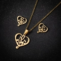 18k gold plated heart necklace and earrings set with music note designs on black base - Heart Music Note / Gold