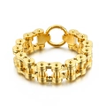 Pulsera de cadena de bicicleta de acero dorado con diseño de cruz y cierre de anillo robusto - Dorado