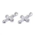 Detail view of two silver cross pendants with embedded clear crystals and hanging loops - 3# Silver Base White Rhinestone
