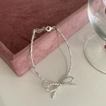 Elegant silver bow bracelet with crushed silver texture chain and lobster clasp - Bow Crushed Silver Chain (SL1422)