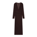 Slim-fit coffee brown V-neck long-sleeve maxi dress with pleated waist detailing - S / Reddish Brown