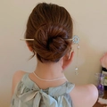 Épingle à cheveux fleur dorée avec pierre bleue et pompon de perles sur tresse - Pompon Perle Gemme Bleue Pétale Rond Doré (36#)