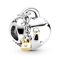 Charm a cuore in argento con ciondolo a lucchetto e chiave d'oro per bracciali - 015: Base Argento con Piccolo Lucchetto Oro a Cuore