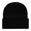 Classic solid black knit beanie hat made of warm acrylic yarn for outdoor winter wear - One Size / Black