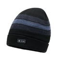 Herren Winter Fleece-Strickmütze mit Jacquardmuster und Sport-Aufnäher in Schwarz-Blau - Zweifarbige Soldatenmütze - Graue Streifen