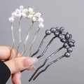 U-shaped hairpins with butterfly and pearl tassels in gold and gunmetal finish - 159# Pearl Butterfly Black Single