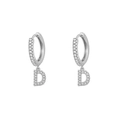 Silver letter D hoop earrings with sparkling pave-set white crystals for women - Letter D / Silver
