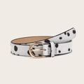 Stylish faux fur leopard print belt with Dalmatian spots and golden pin buckle - Style 2 (Spotted Print/Pin Buckle)