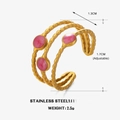 Dreilagiger goldener Edelstahlring mit rosa Steinen und verstellbarem Wellenband - Rund Rot