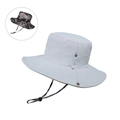 Men's outdoor grey bucket hat with camouflage pattern detail and adjustable chin strap - Light Gray