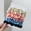 Set di 5 elastici per capelli in raso francese in giallo, rosa, corallo, viola e blu - Combinazione Toni Morbidi Macaron (16#)