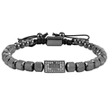 Adjustable black beaded bracelet with a crown logo metal plate and braided cord - Black 6MM 18 Pineapple Beads Crown