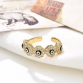 Adjustable 18K gold plated copper ring featuring colorful evil eyes and clear zircons - Black and White Eye (ZYN-DMR56G-1)
