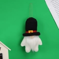 Gnomo di Natale appeso in peluche con cappello di feltro nero e barba bianca su verde - Pupazzo di Neve senza Volto (Cappello Nero)