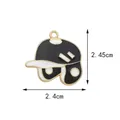 Enamel baseball helmet charm in black and white finish with gold edges for DIY jewelry - Black Hat