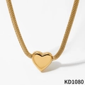 Collana esagerata in acciaio inossidabile dorato con ciondolo a cuore lucido e catena a maglia - Stile Catena a Maglia con Ciondolo a Cuore (KD1080) / Oro