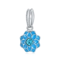 Blue enamel flower charm with silver edges and centered gemstone for DIY bracelets - Blue Flower / Silver Edge
