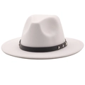 Close-up of white wool fedora hat featuring black leather band and silver rivet studs - M (56-58cm) / Pure White
