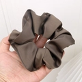 French style large satin scrunchie in deep brown color with smooth silk texture - Gunmetal