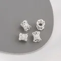 Silver flower spacer bead with white zircon inlay for DIY jewelry making - 5# Pave Tube Bead / 8x8mm / Silver