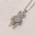 Collana con orsetto d'argento, cristalli di zirconi e arti mobili su catena sottile - Zircone Oro Bianco