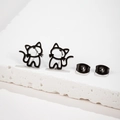 Minimalist black hollow cat stud earrings in matte stainless steel with butterfly backs - Cat Shape (690) / Black
