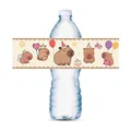 Capybara party water bottle labels showing 20x5cm dimensions for birthday decor - Water Bottle Labels 10PCS
