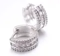 Silver hoop earrings with three rows of pavé set white cubic zirconia crystals - Three-row Zircon Style (EA06-6) / Silver / White Zirconia